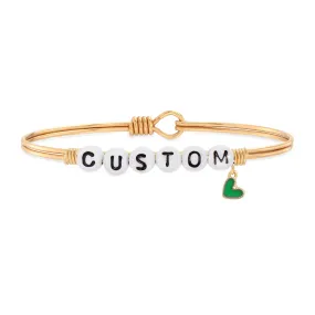 Personalized Letter Bead Bangle Bracelet with Green Heart