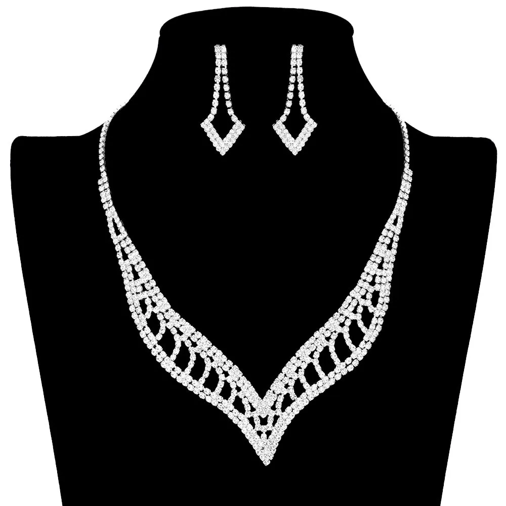 Rhinestone Paved V Shaped Jewelry Set