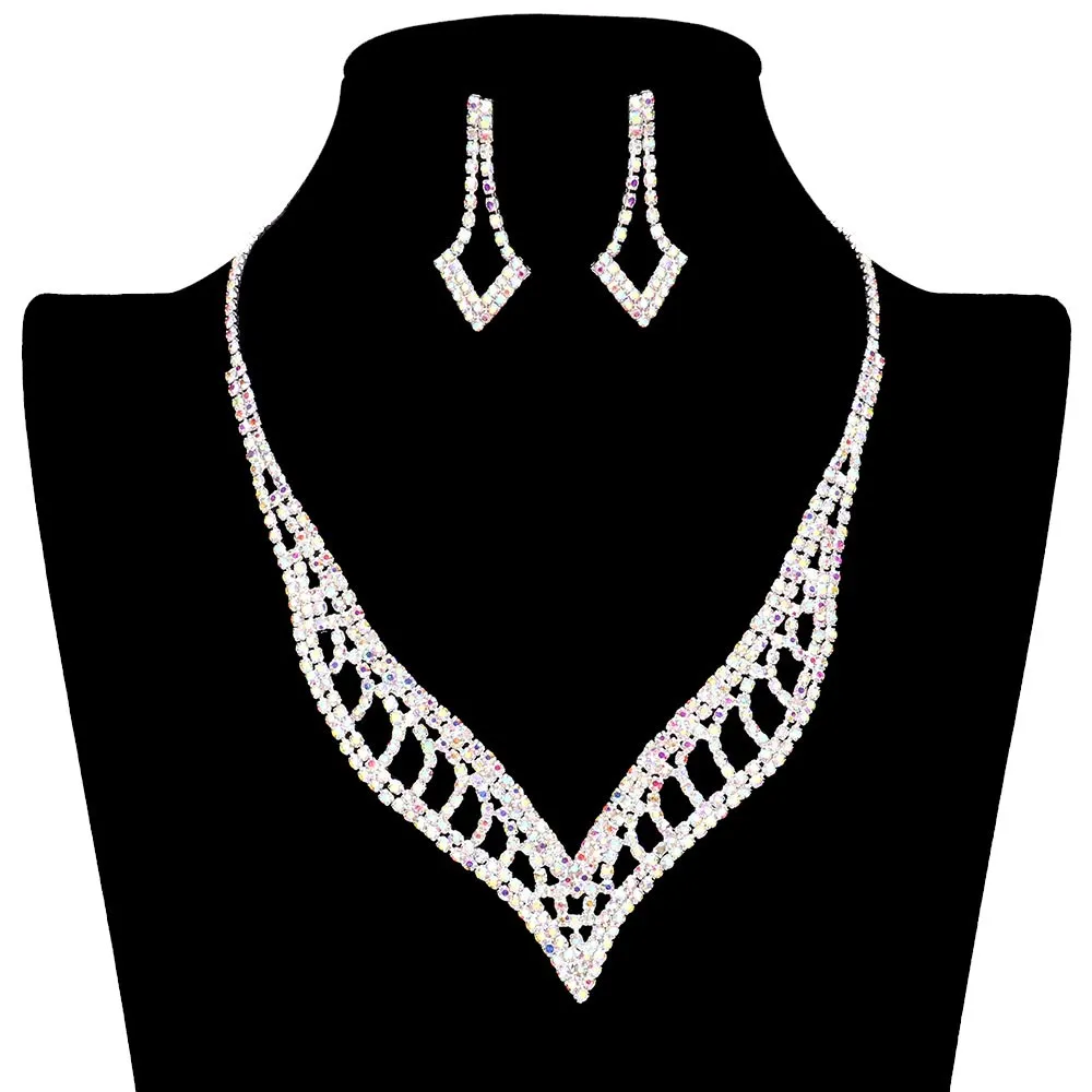 Rhinestone Paved V Shaped Jewelry Set