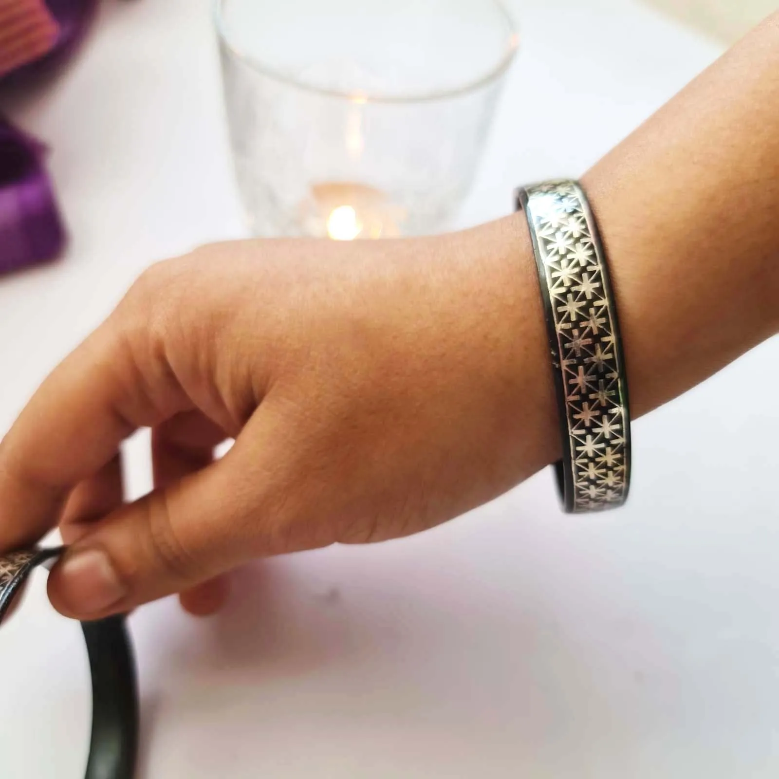 Silver Inlaid handcrafted Bidri Bangle