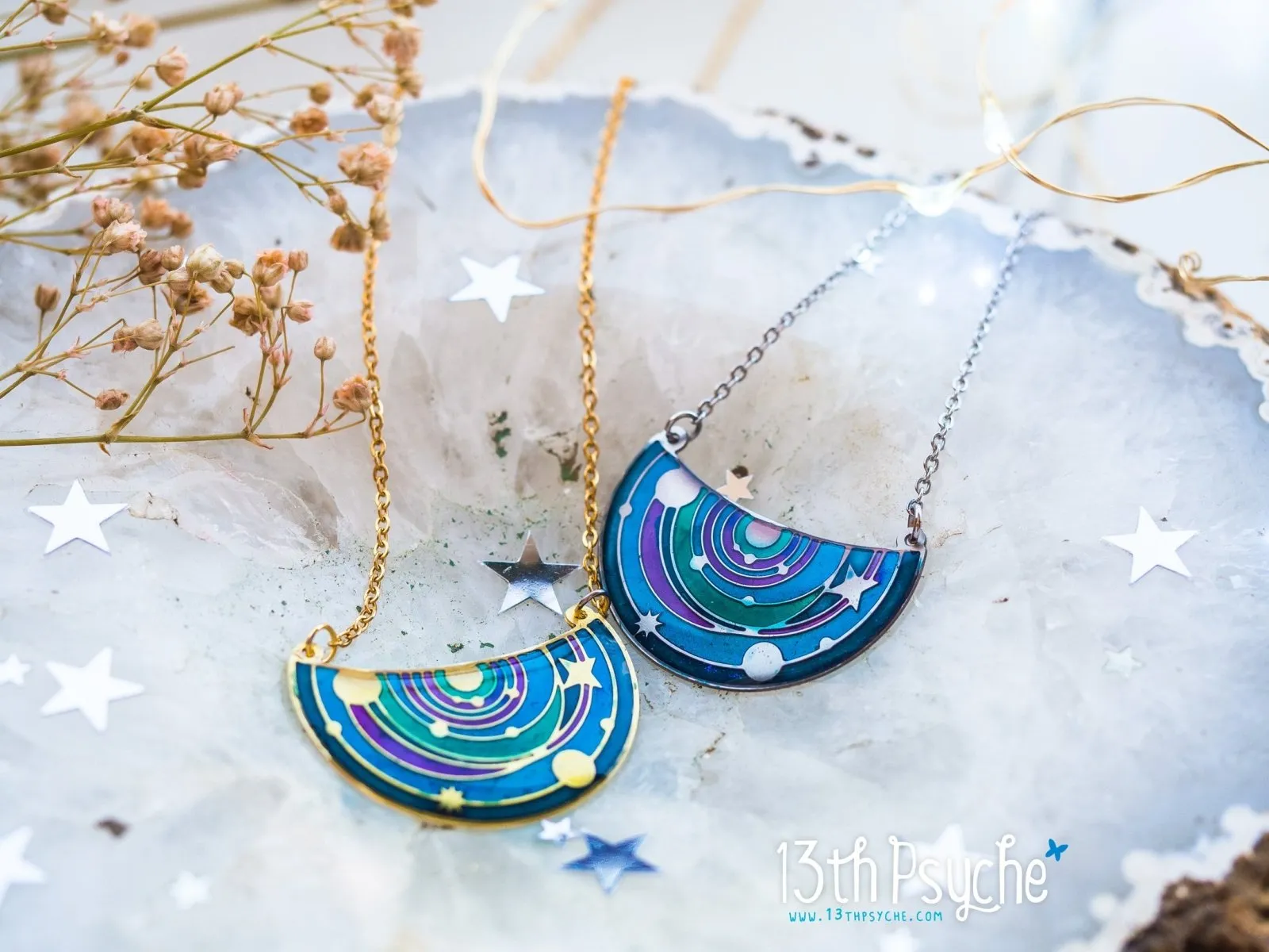 Solar System pendant necklace. Stained Glass inspired jewelry