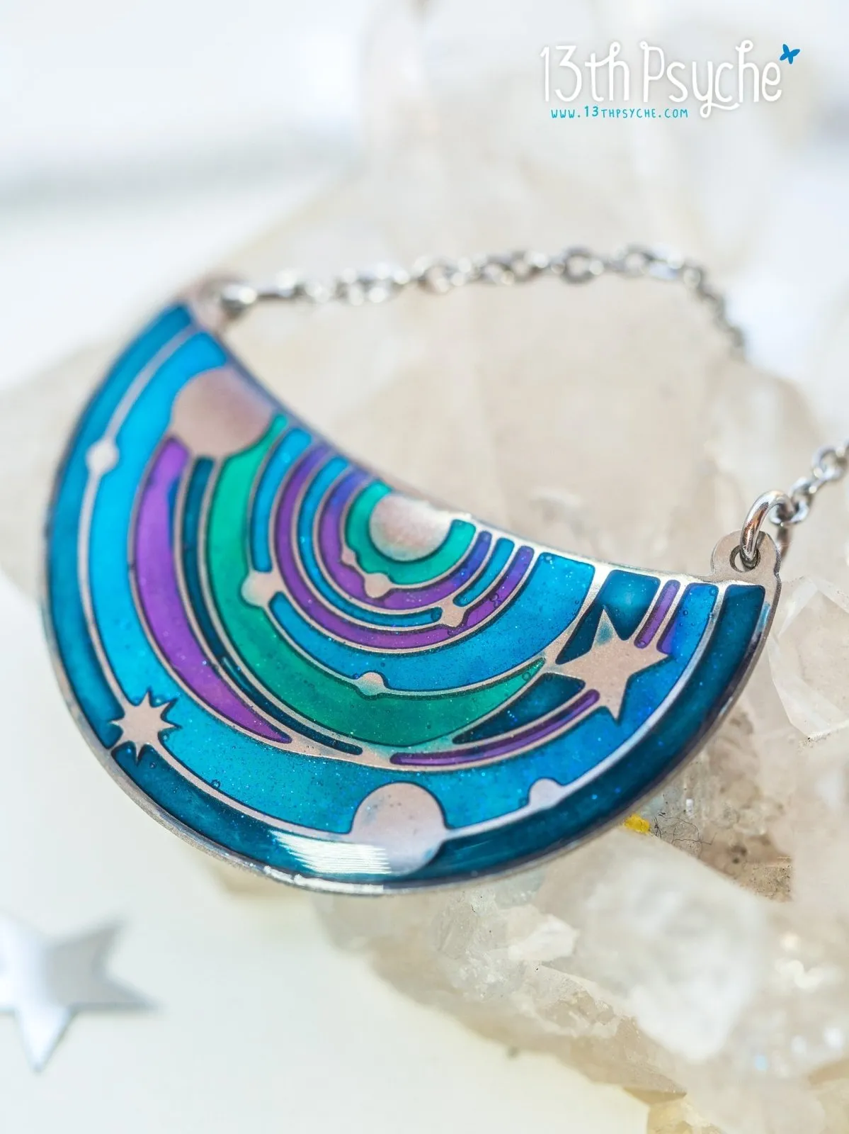 Solar System pendant necklace. Stained Glass inspired jewelry