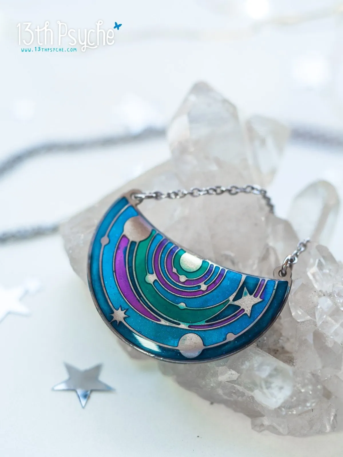 Solar System pendant necklace. Stained Glass inspired jewelry