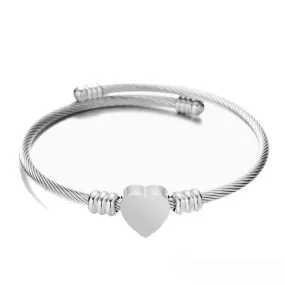 Stainless Steel 3mm Wire Bangle with Engravable Heart.