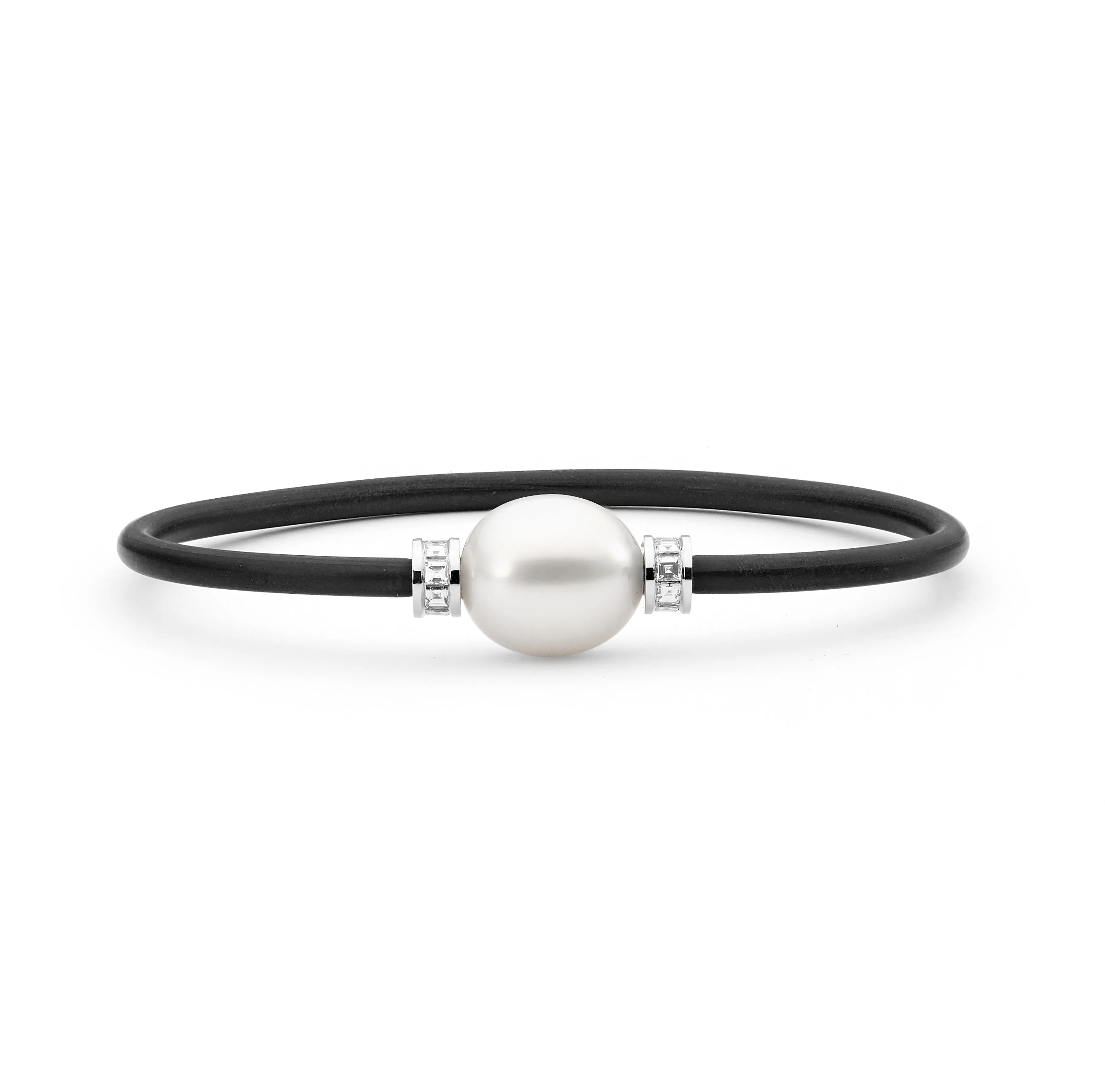 White Gold Diamond and Pearl Neoprene Bangle