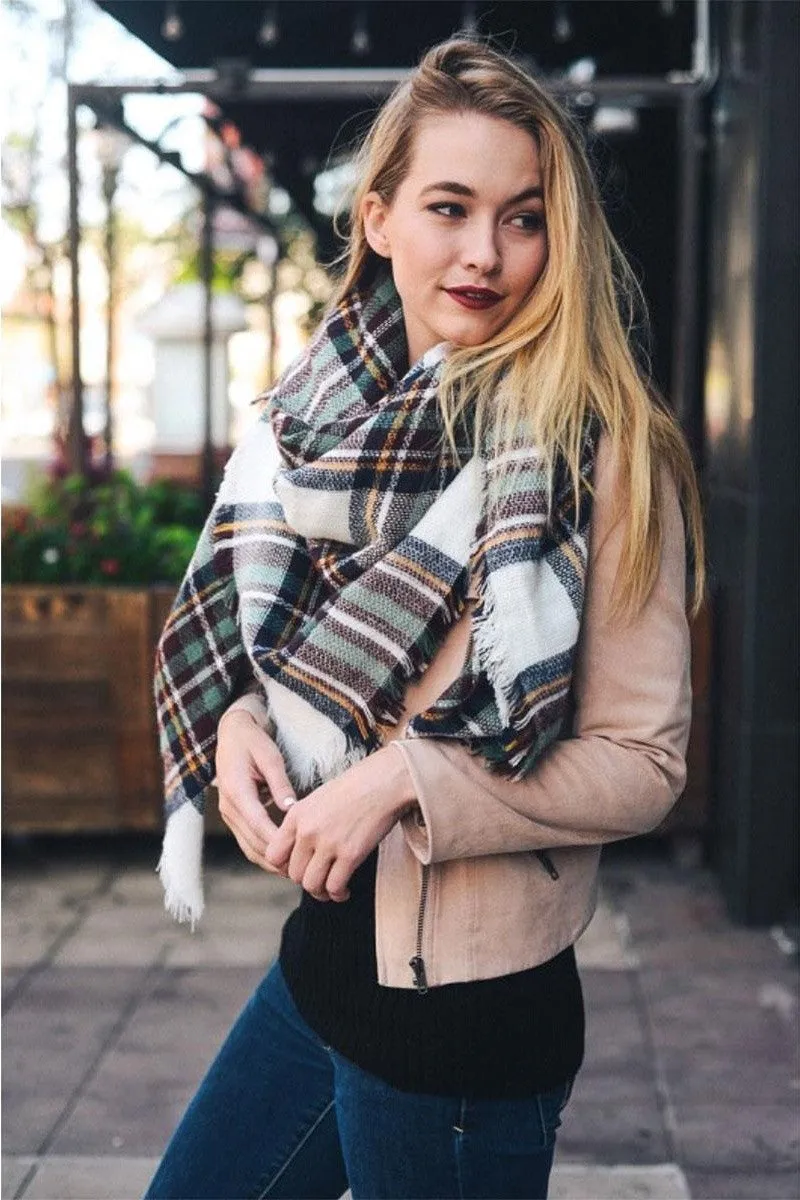 White Mint Flannel Blanket Scarf